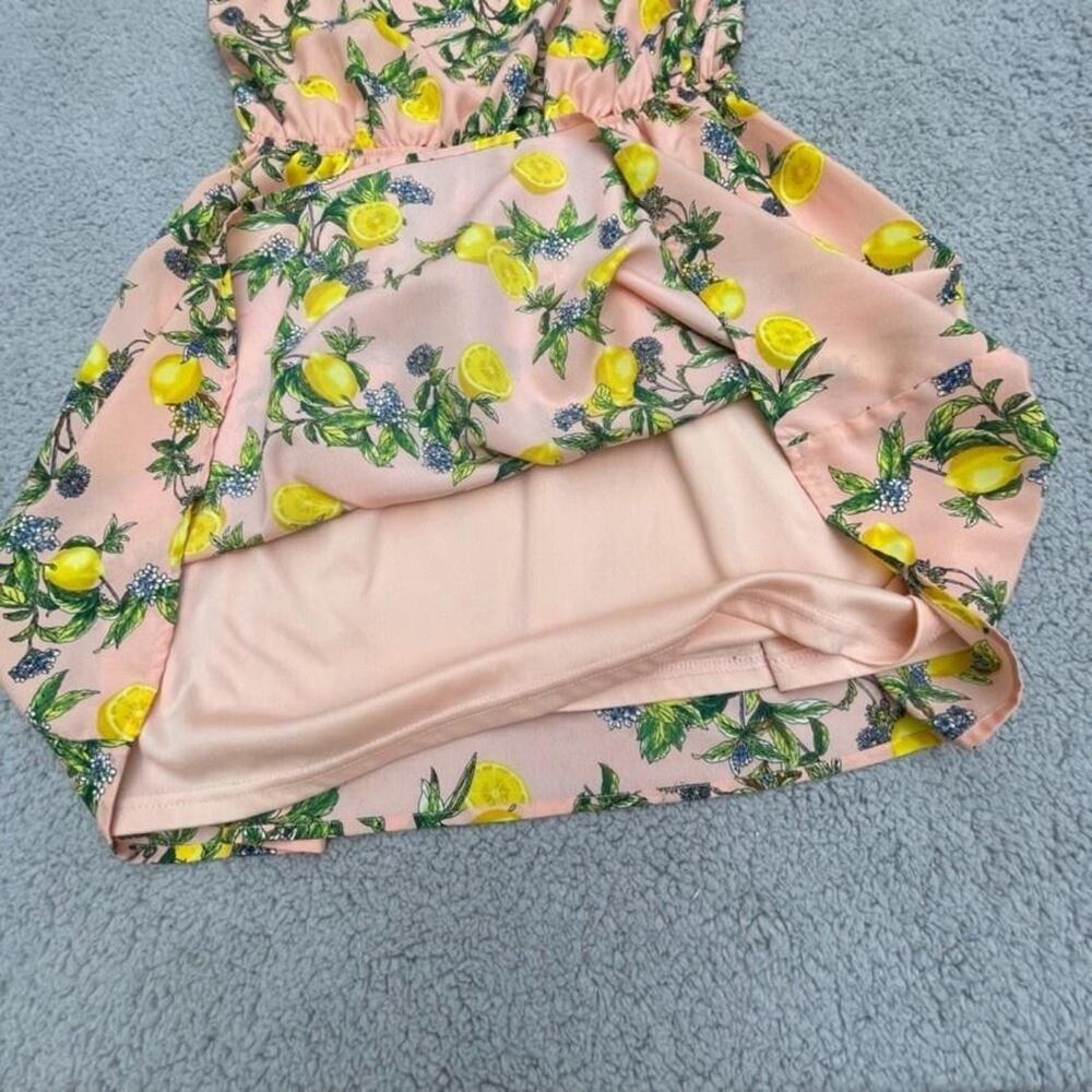 Pink Owl Dress Womens Large Pink Lemon Print Fit & Flare Cutout Back Sleeveless - Picture 9 of 12